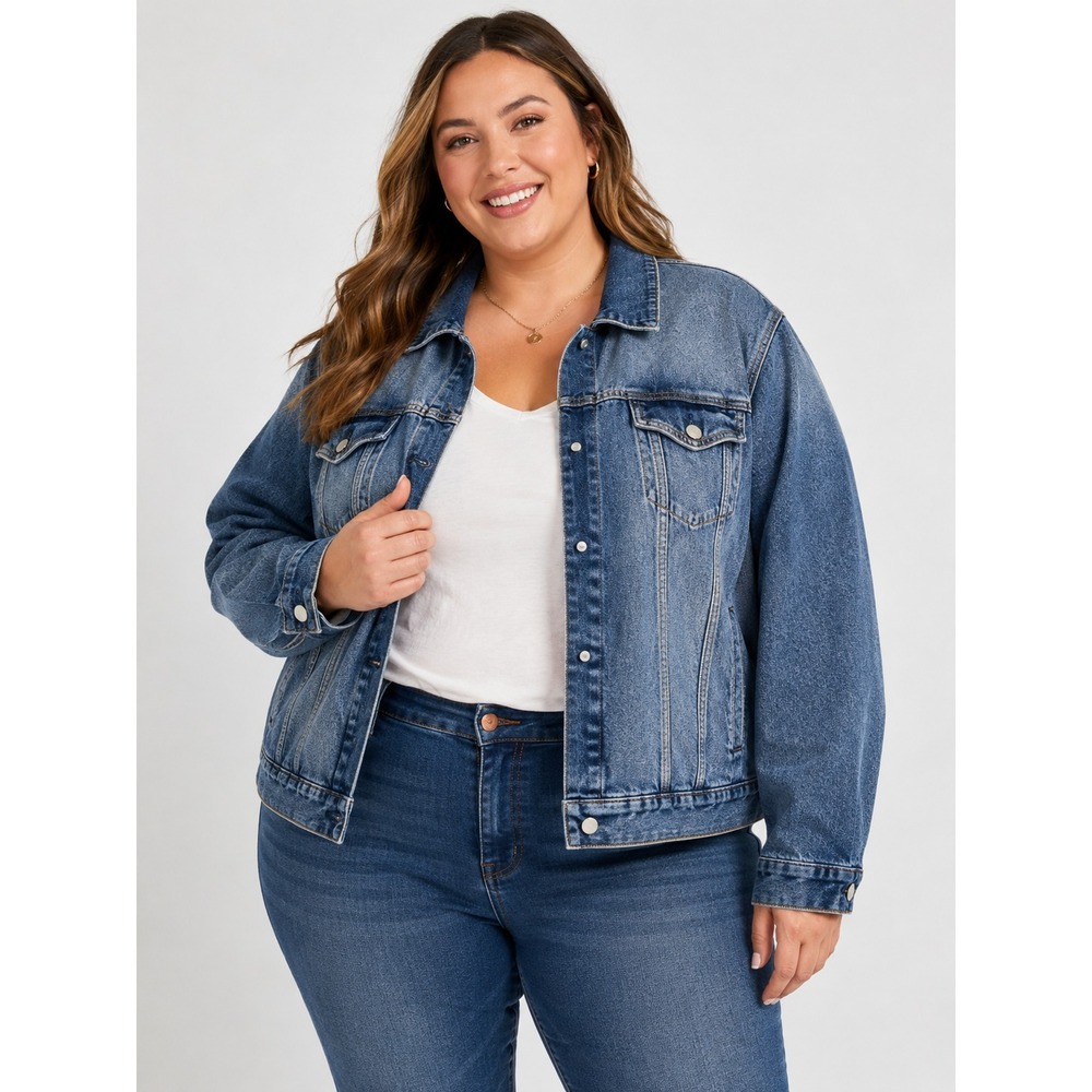 a..n.a.  Womens 4X Boxy Denim Jacket Blue Button Front Plus